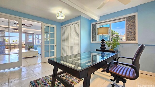 84-879 Moua St, Waianae, HI 96792 - office space featuring ceiling fan and beam ceiling