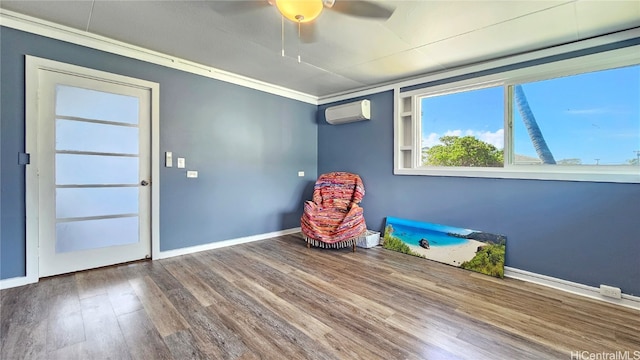 84-879 Moua St, Waianae, HI 96792 - unfurnished room featuring hardwood / wood-style flooring, ceiling fan, and an AC wall unit