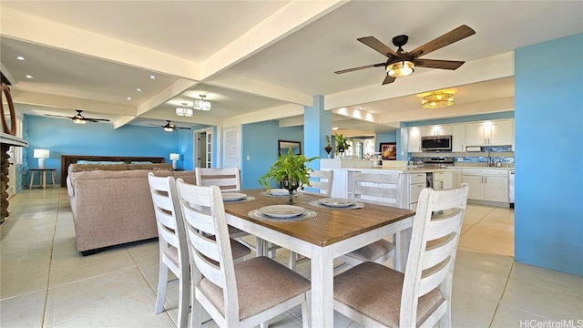 84-879 Moua St, Waianae, HI 96792 - tiled dining area with sink and beam ceiling