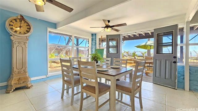 84-879 Moua St, Waianae, HI 96792 - dining area with beamed ceiling, plenty of natural light, and ceiling fan