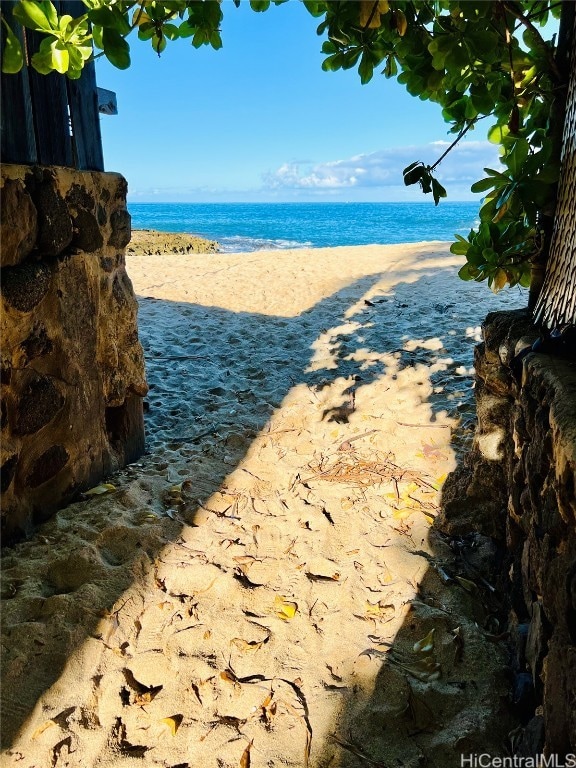 view of water feature featuring a beach view