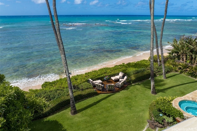 view of water feature with a beach view