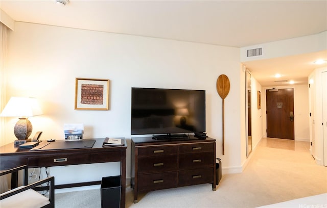 223 Saratoga Rd Unit 1006, Honolulu, HI 96815 - living room featuring light colored carpet, an office area, and baseboards