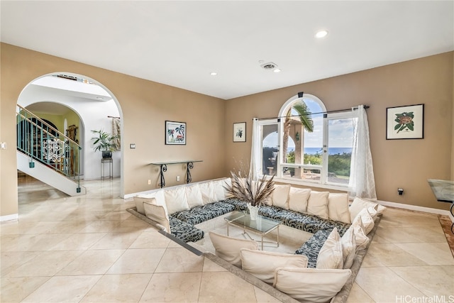 view of tiled living room