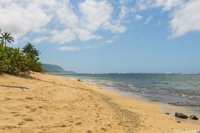 view of water feature featuring a view of the beach