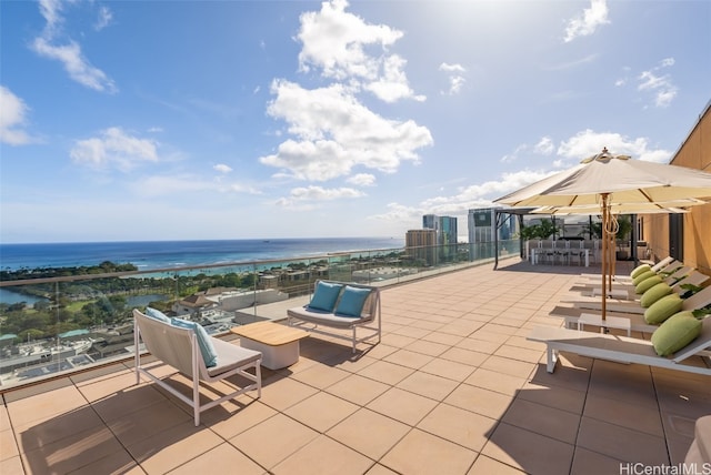 view of patio / terrace with a water view