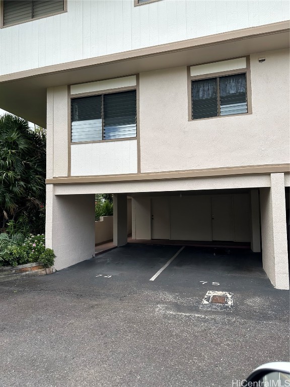 exterior space with a garage