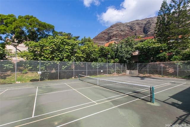 view of sport court featuring a mountain view