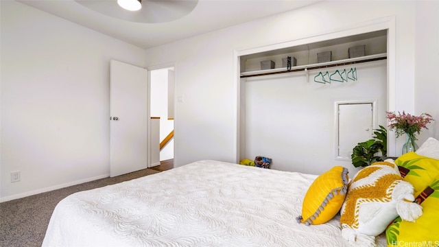 carpeted bedroom with a closet