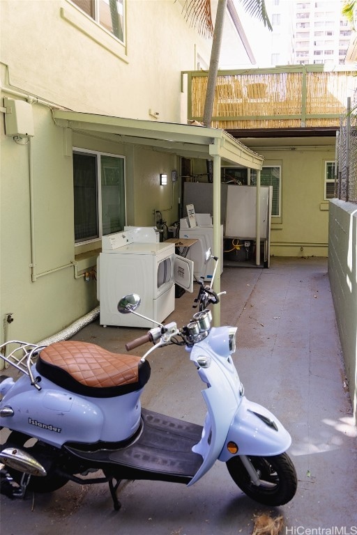 view of patio / terrace featuring washer and dryer