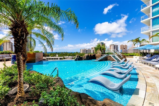 view of pool with a patio