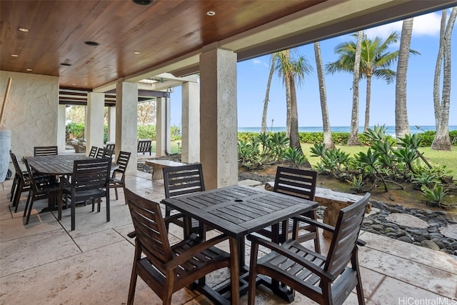 view of patio / terrace featuring a water view