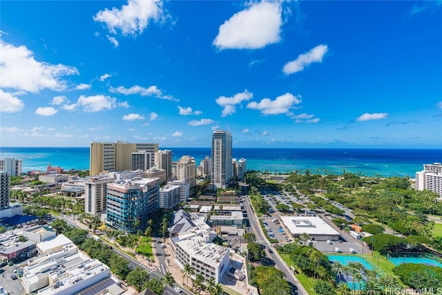 bird's eye view with a view of city and a water view