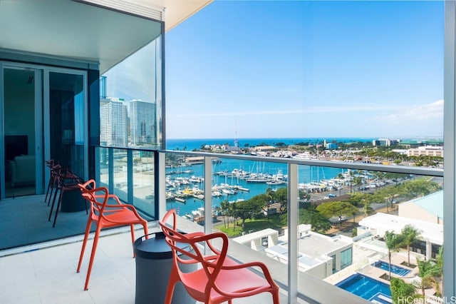 balcony with a water view