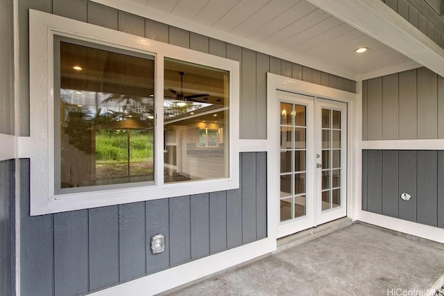 property entrance with french doors and a patio area