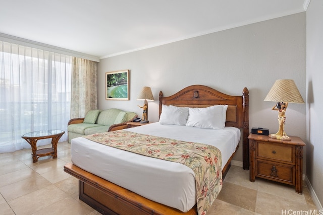 bedroom with ornamental molding