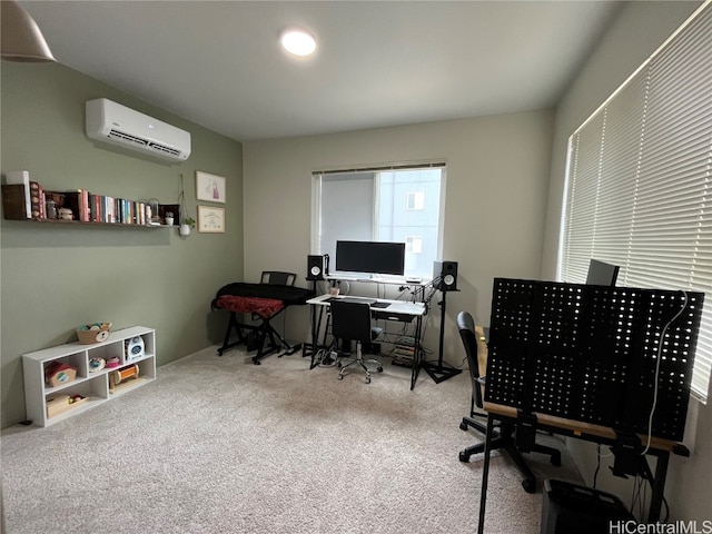 office area with a wall mounted AC and carpet floors