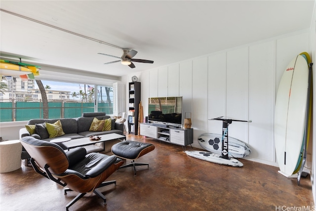 living room featuring ceiling fan