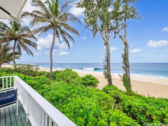 view of water feature with a view of the beach