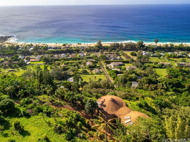 aerial view with a beach view and a water view