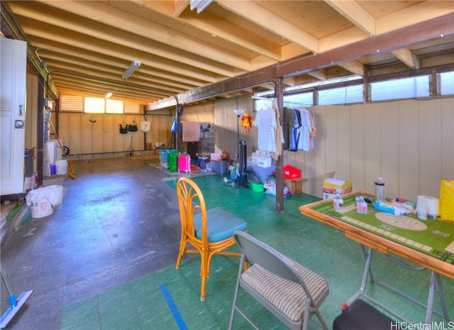 basement with wood walls