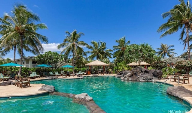 view of pool with a gazebo