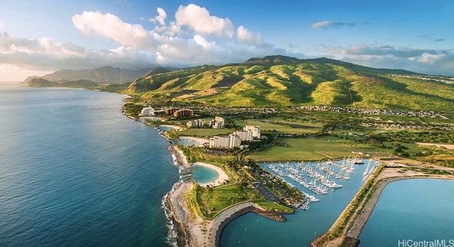 aerial view with a water and mountain view