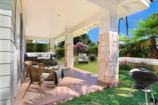 view of patio / terrace featuring an outdoor living space and area for grilling