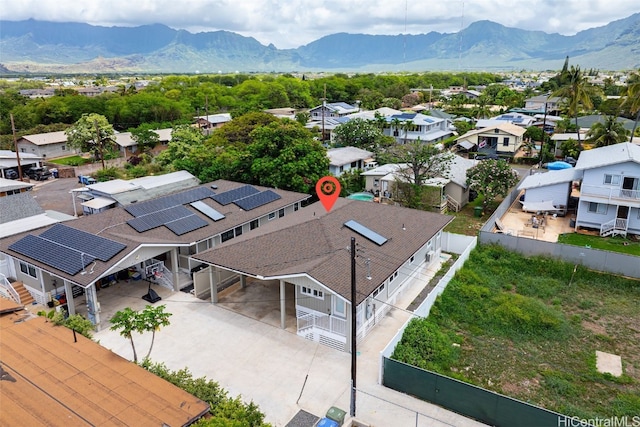 drone / aerial view featuring a mountain view