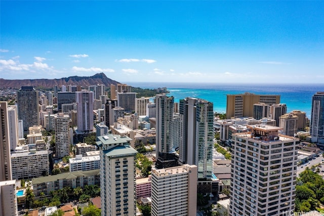 city view featuring a water and mountain view