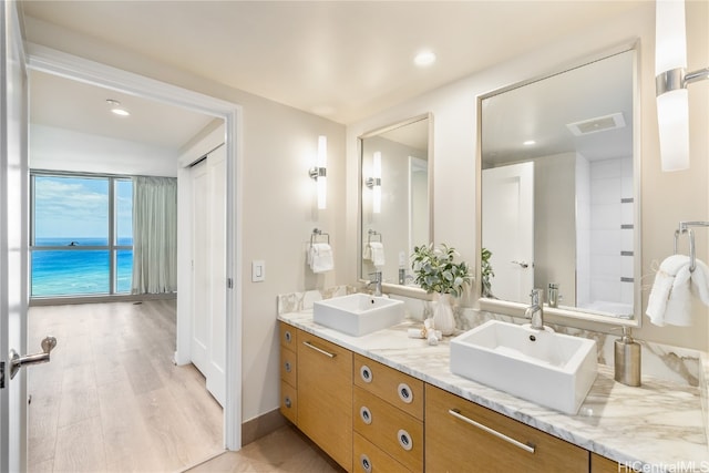 bathroom featuring vanity and hardwood / wood-style floors