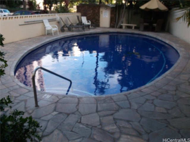 view of swimming pool with a patio