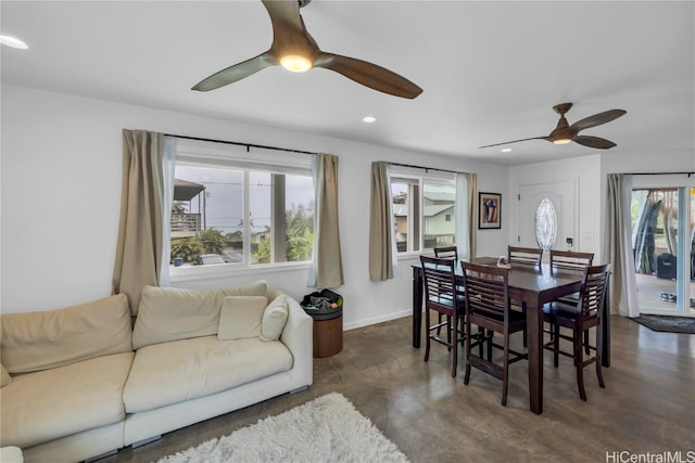 dining area with ceiling fan