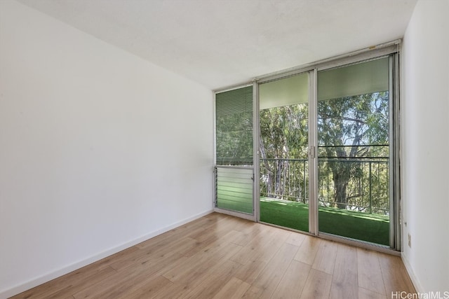 empty room with light hardwood / wood-style floors and expansive windows