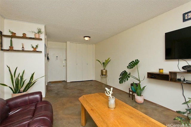 living room featuring a textured ceiling