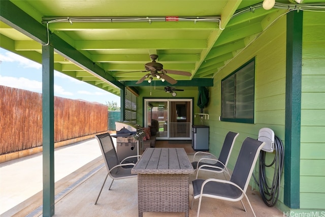 view of patio / terrace featuring ceiling fan