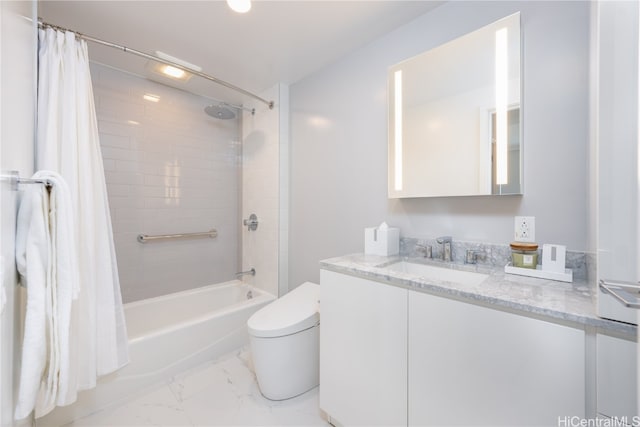 full bathroom featuring vanity, toilet, and shower / tub combo