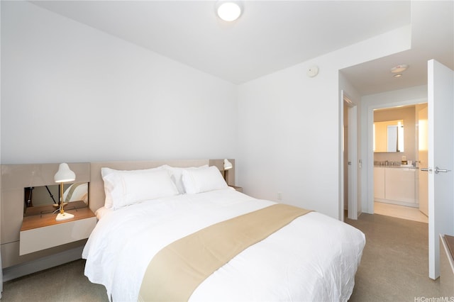 bedroom with light carpet
