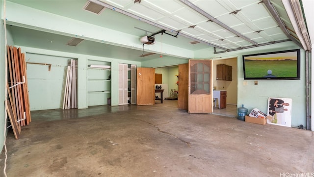 garage with a garage door opener