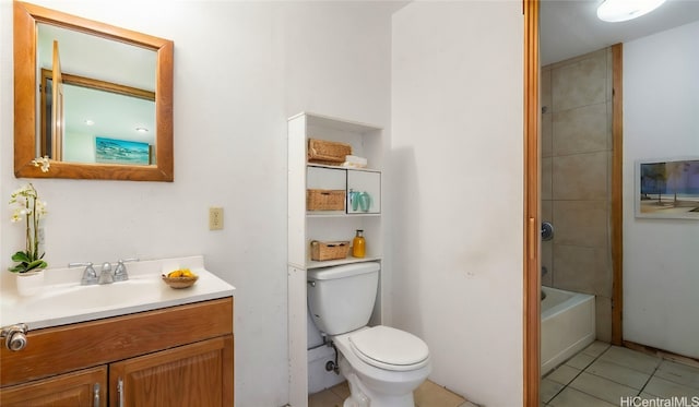 full bathroom featuring tile patterned floors, shower / tub combination, vanity, and toilet