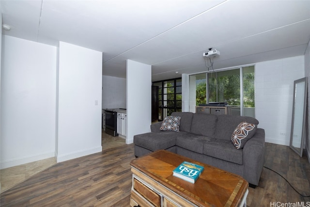 living room featuring dark hardwood / wood-style floors