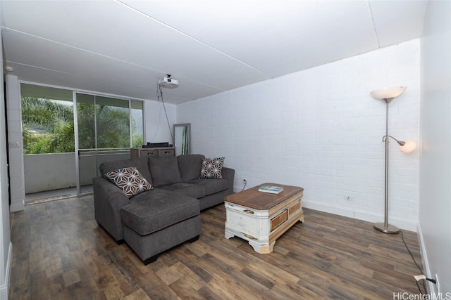 living room featuring dark wood-type flooring