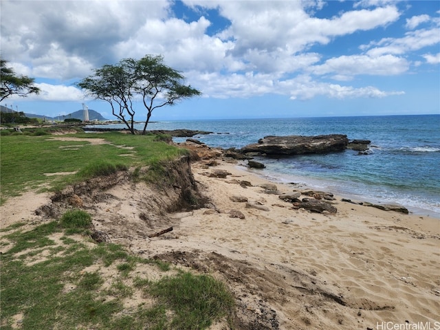 view of water feature featuring a beach view