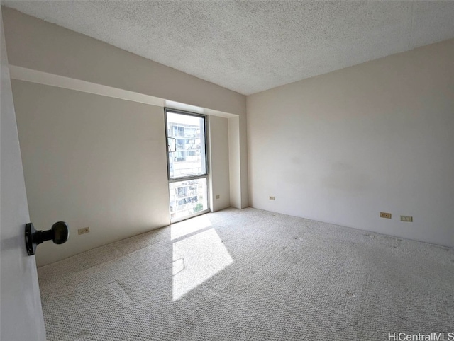 unfurnished room featuring light carpet and a textured ceiling