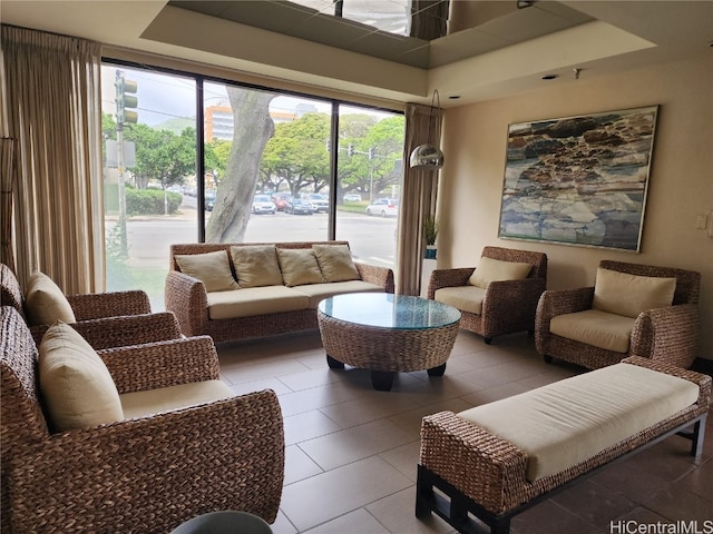 view of tiled living room