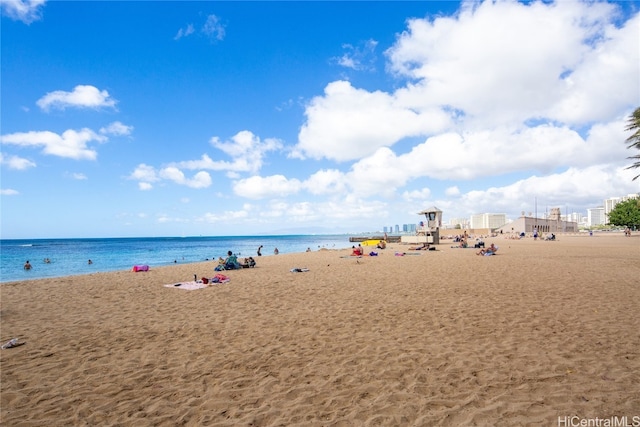 property view of water with a beach view