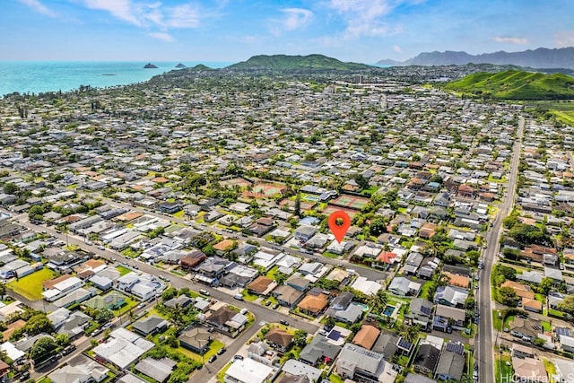 aerial view with a water and mountain view