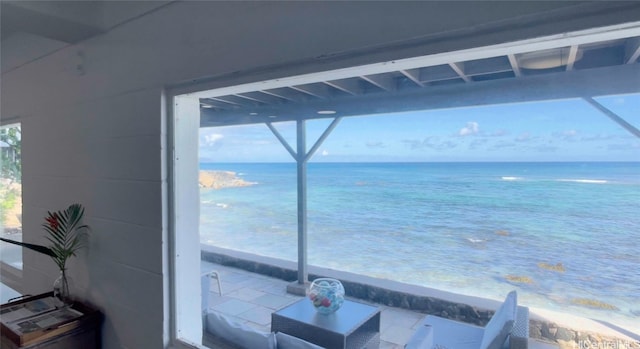 view of water feature with a view of the beach