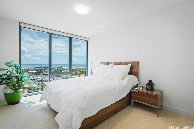 bedroom featuring light colored carpet