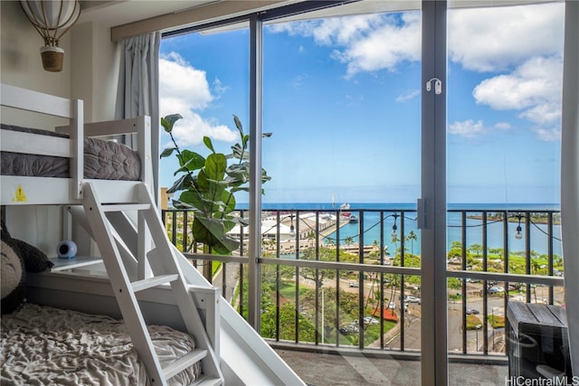 bedroom with a water view